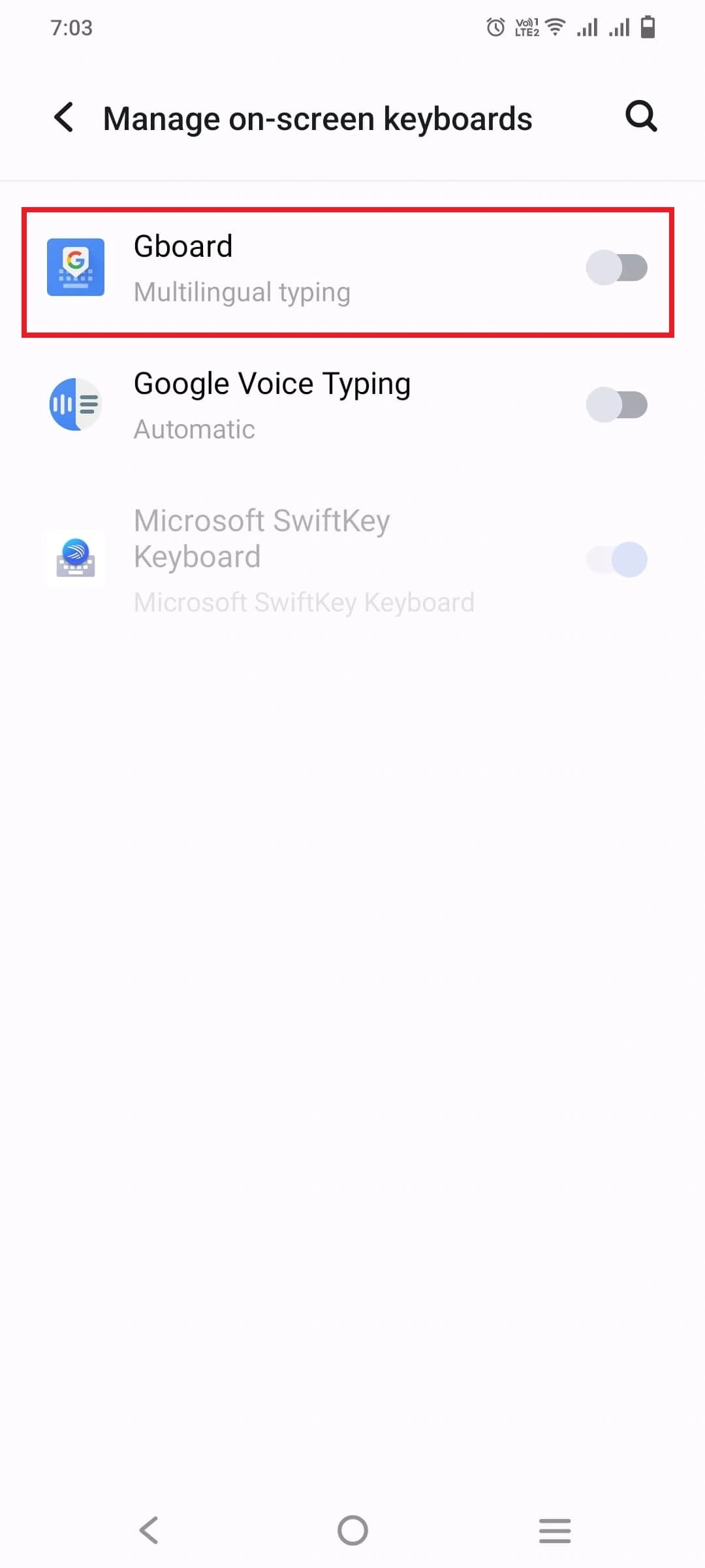on screen keyboard in android mobile