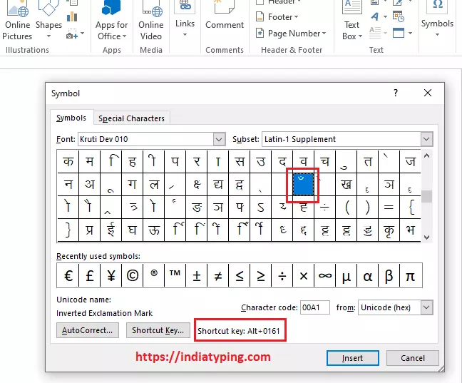Hindi typing shortcut key
