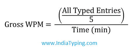 hindi typing gross word per minute formula