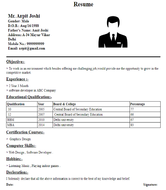 Indian Simple Job Resume